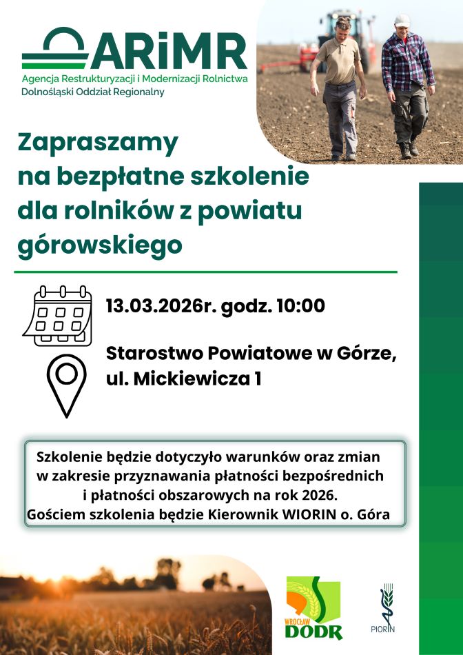 ARIMR: bezpłatne szkolenie dla rolników